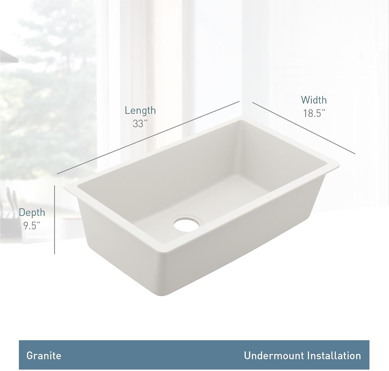 image:imageMoen Host White Granite 33Inch Wide x 95Inch Deep Undermount Single Bowl Kitchen Sink GGW4010BWhite