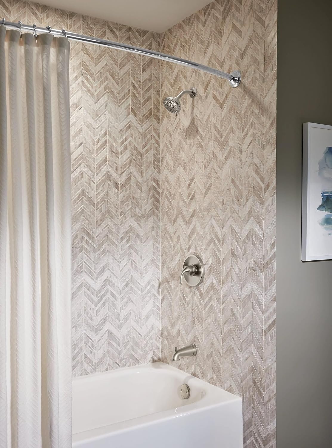 image:imageMoen Idora PosiTemp Tub amp Shower Faucet Kit wValve 82115SRN Tub and shower kit Valve included PosiTemp system Spot resist nickel finish 5spray showerheadSpot Resist Brushed Nickel
