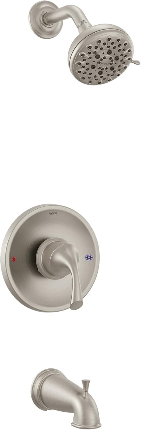 image:imageMoen Idora PosiTemp Tub amp Shower Faucet Kit wValve 82115SRN Tub and shower kit Valve included PosiTemp system Spot resist nickel finish 5spray showerheadSpot Resist Brushed Nickel