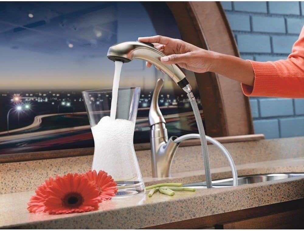 image:imageMoen Integra Chrome OneHandle Pullout Kitchen or Laundry Faucet Featuring Power Clean 67315CStainless