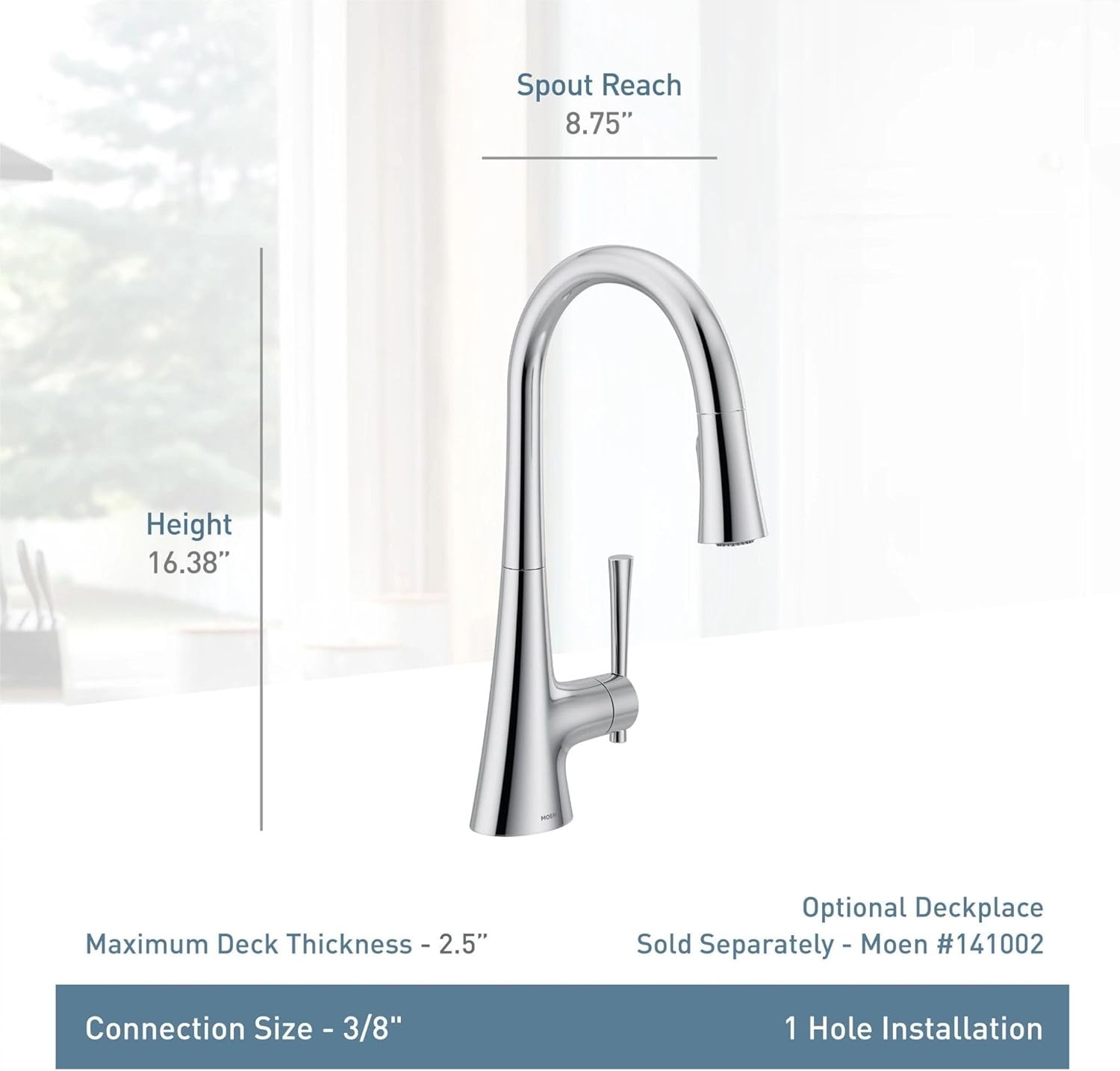 image:imageMoen Kurv Chrome 3in1 Water Filtration Pull Down Kitchen Faucet Water Filter for Sink Faucet Sold Separately F9126Chrome