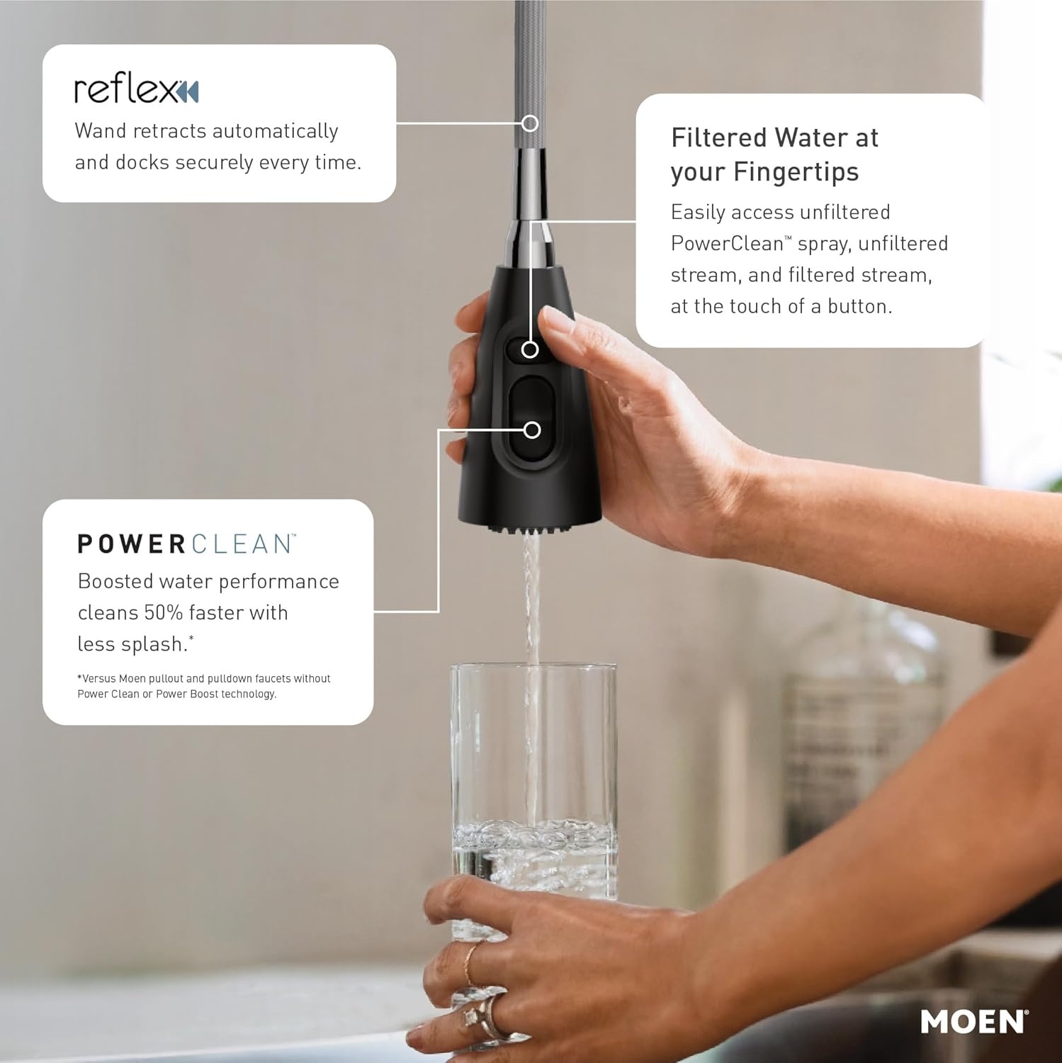 image:imageMoen Kurv Chrome 3in1 Water Filtration Pull Down Kitchen Faucet Water Filter for Sink Faucet Sold Separately F9126Matte Black