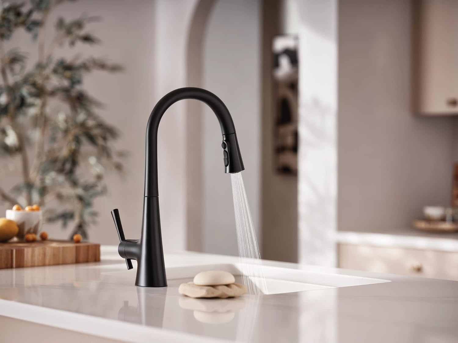 image:imageMoen Kurv Chrome 3in1 Water Filtration Pull Down Kitchen Faucet Water Filter for Sink Faucet Sold Separately F9126Matte Black