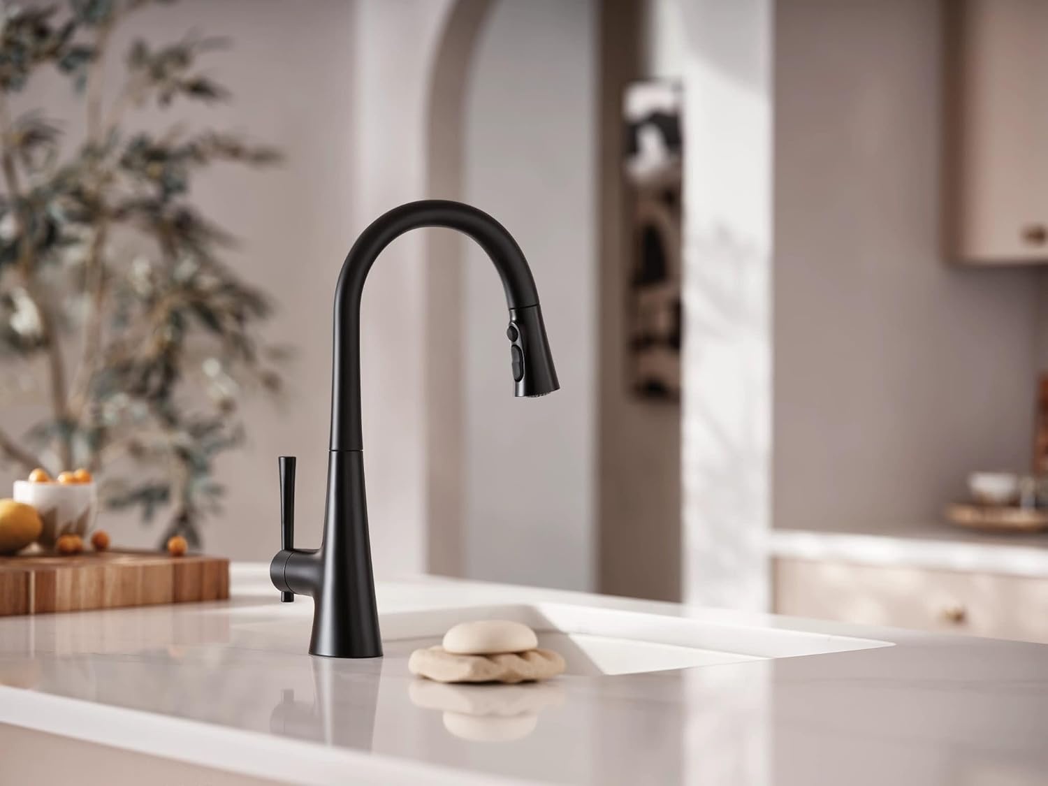 image:imageMoen Kurv Chrome 3in1 Water Filtration Pull Down Kitchen Faucet Water Filter for Sink Faucet Sold Separately F9126Matte Black