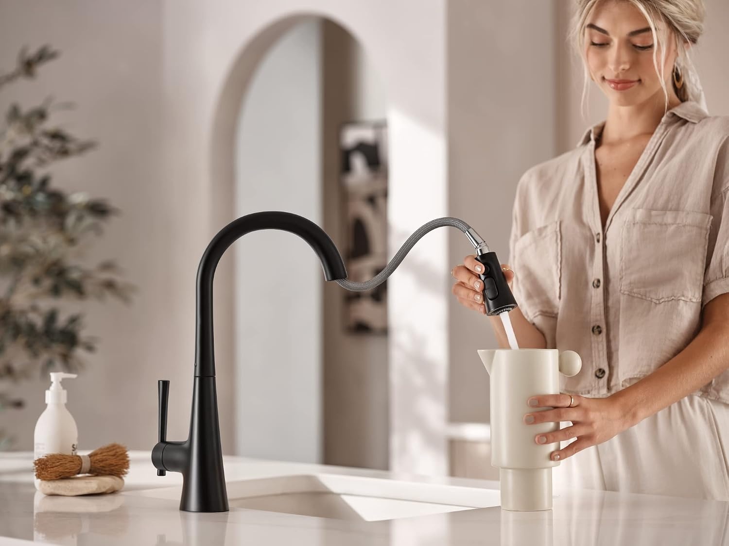 image:imageMoen Kurv Chrome 3in1 Water Filtration Pull Down Kitchen Faucet Water Filter for Sink Faucet Sold Separately F9126Matte Black