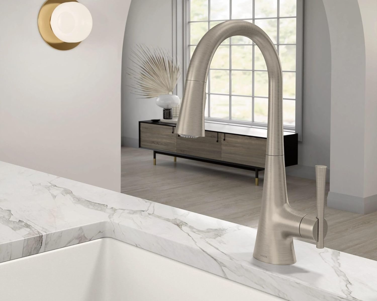 image:imageMoen Kurv Chrome 3in1 Water Filtration Pull Down Kitchen Faucet Water Filter for Sink Faucet Sold Separately F9126Spot Resist Stainless