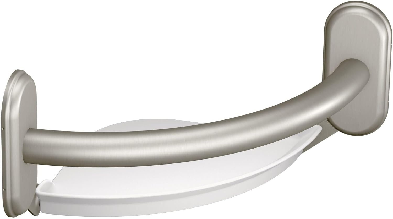 image:imageMoen LR2354DBN Bathroom Safety 9Inch Curved Bathroom Grab Bar with Integrated Corner Shelf Brushed NickelBrushed Nickel