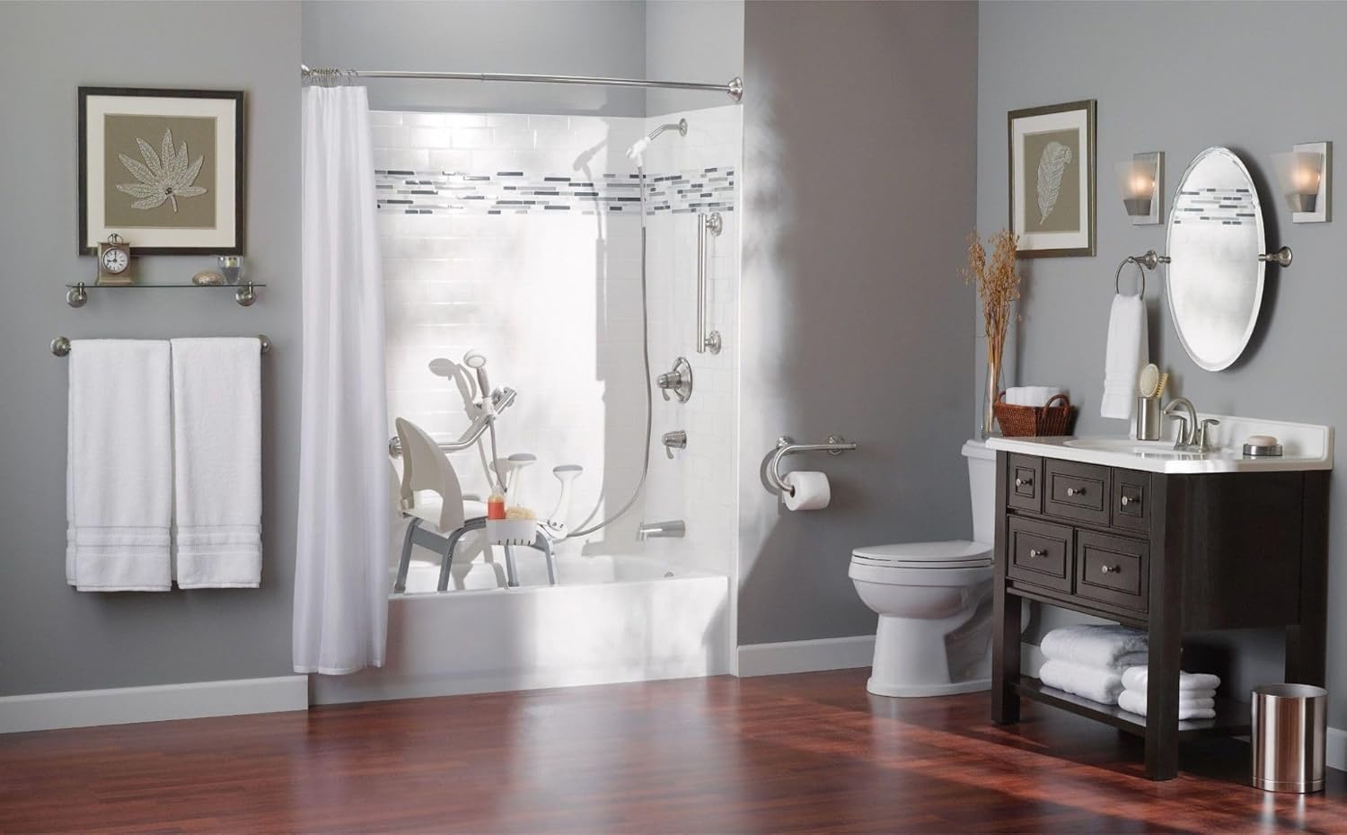 image:imageMoen LR8724D1GOWB Bathroom Safety 24Inch Designer Bathroom Grab Bar with Curled Grip Old World BronzeBrushed Nickel