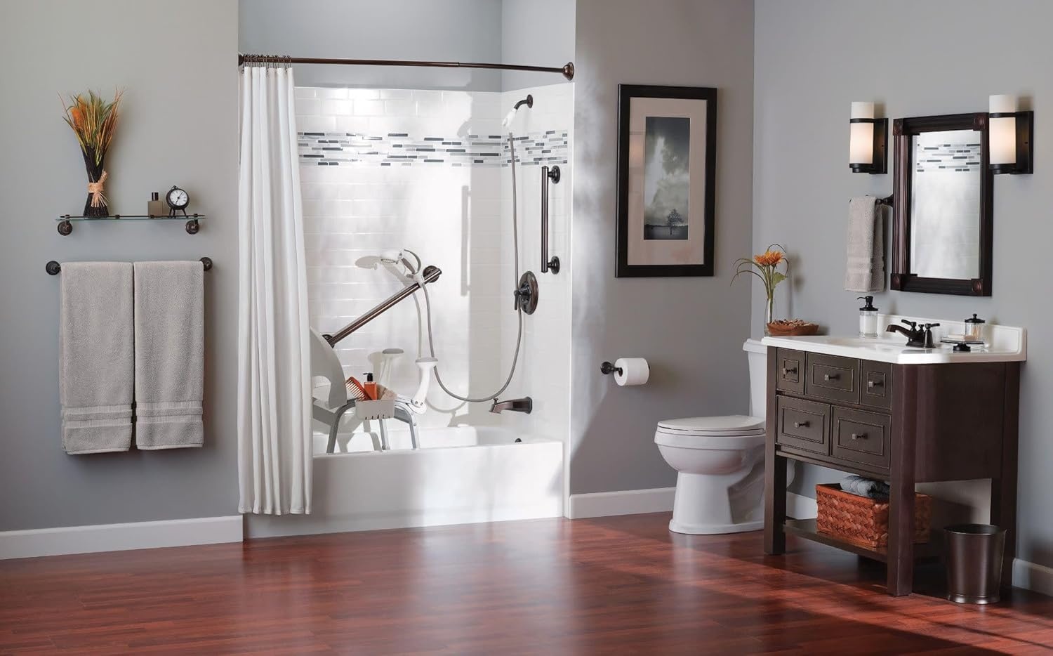 image:imageMoen LR8724D1GOWB Bathroom Safety 24Inch Designer Bathroom Grab Bar with Curled Grip Old World BronzeOld World Bronze