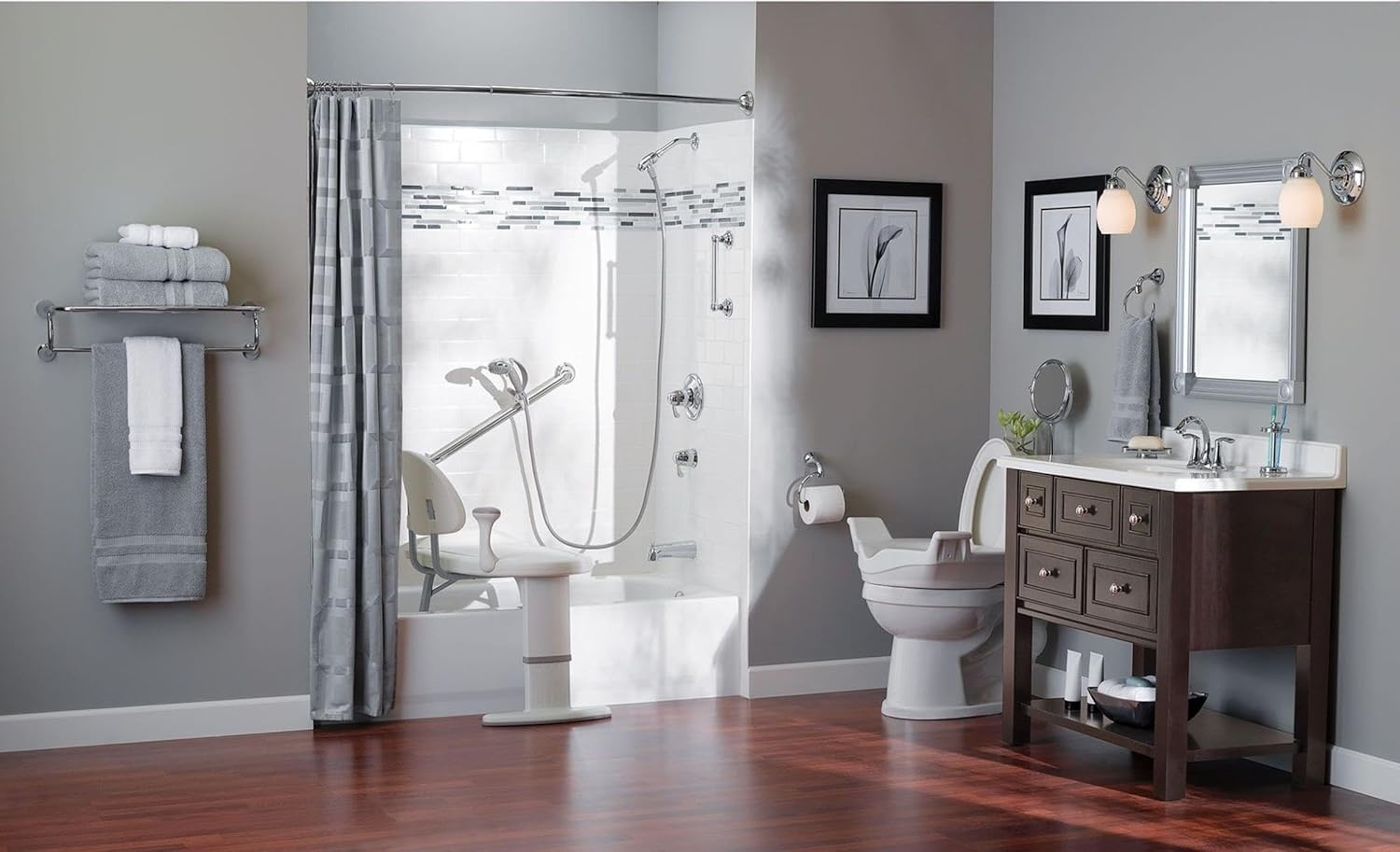 image:imageMoen LR8724D3GOWB Bathroom Safety 24Inch Designer Safety Bathroom Grab Bar with Curled Grip Old World BronzeBrushed Nickel