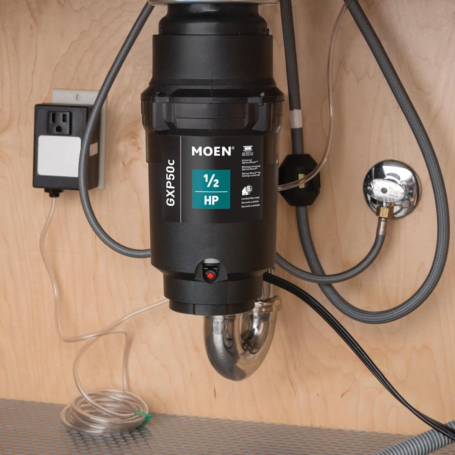 image:imageMoen Lite Series PRO Compact Continuous Feed Garbage Disposal for Kitchen Sink with Power Cord GXP33C05 HP