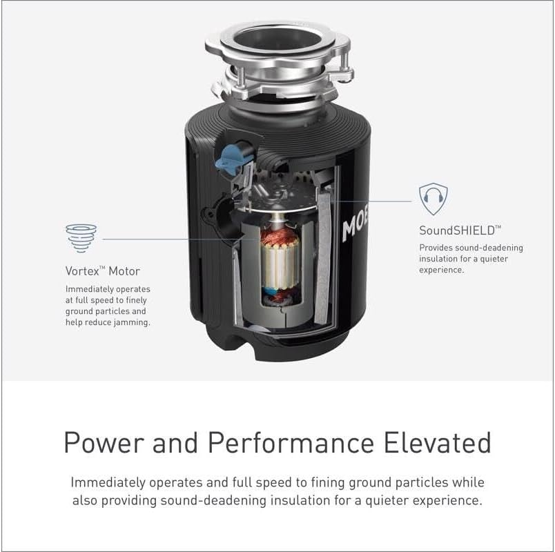image:imageMoen Lite Series PRO Compact Continuous Feed Garbage Disposal for Kitchen Sink with Power Cord GXP33C05 HP