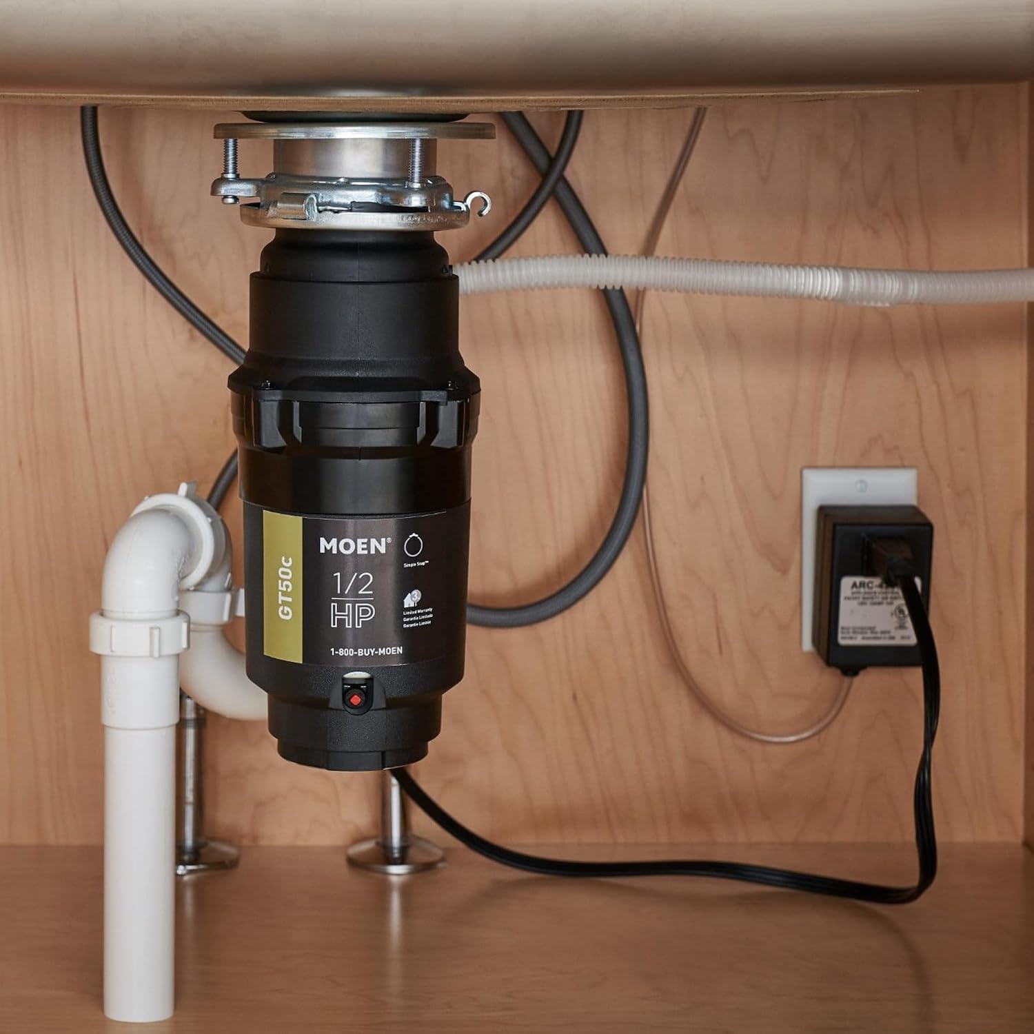 image:imageMoen Lite Series PRO Compact Continuous Feed Garbage Disposal for Kitchen Sink with Power Cord GXP33C05 HP
