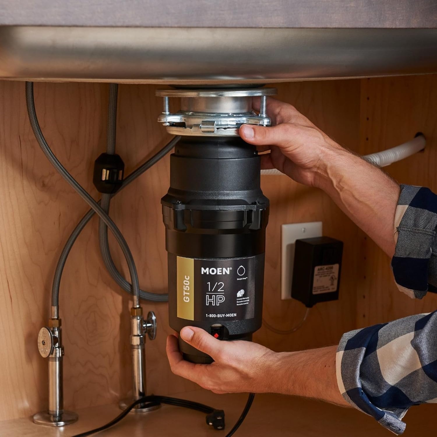 image:imageMoen Lite Series PRO Compact Continuous Feed Garbage Disposal for Kitchen Sink with Power Cord GXP33C05 HP