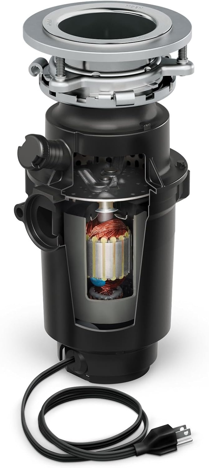 image:imageMoen Lite Series PRO Compact Continuous Feed Garbage Disposal for Kitchen Sink with Power Cord GXP33C05 HP