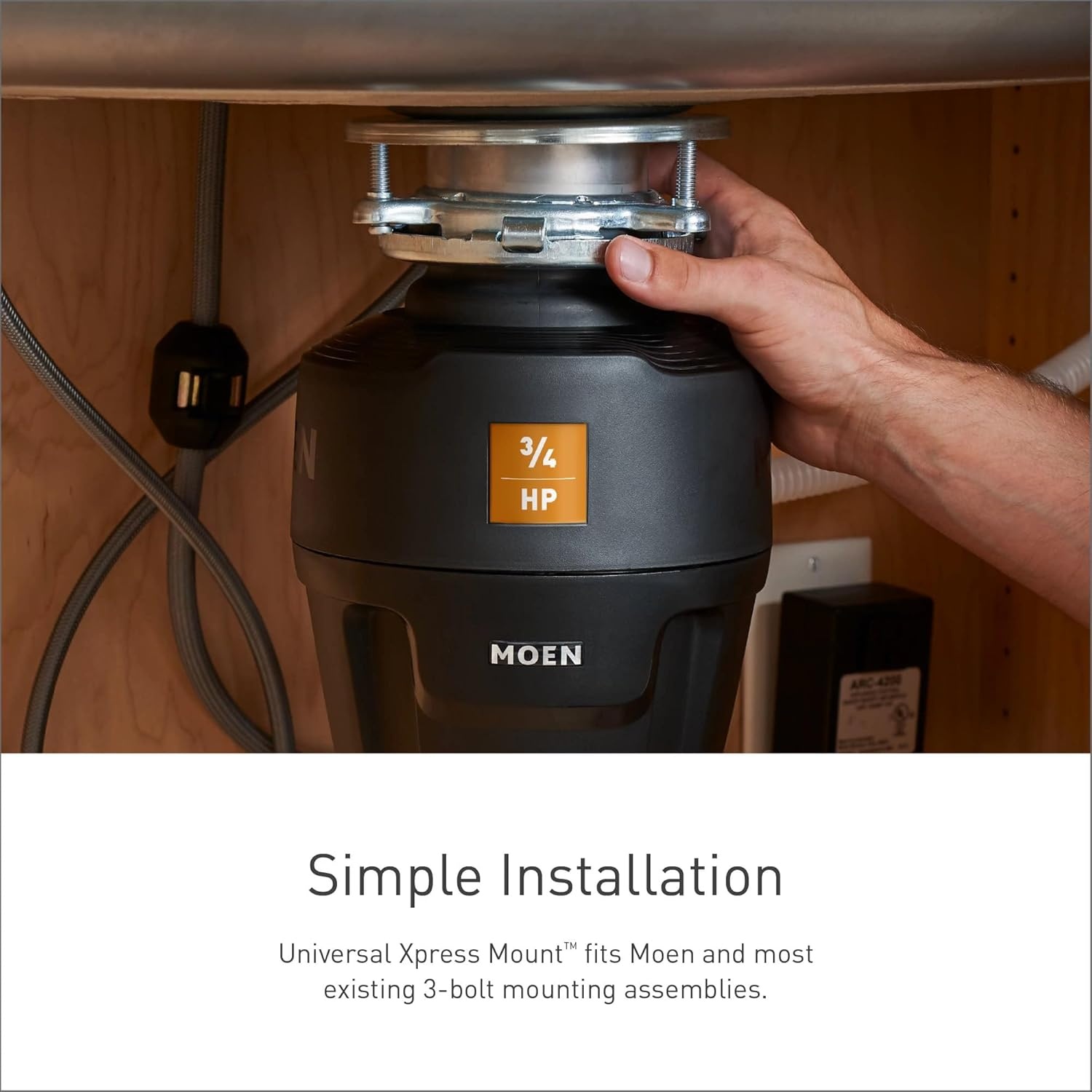 image:imageMoen Lite Series PRO Compact Continuous Feed Garbage Disposal for Kitchen Sink with Power Cord GXP33C13 HP