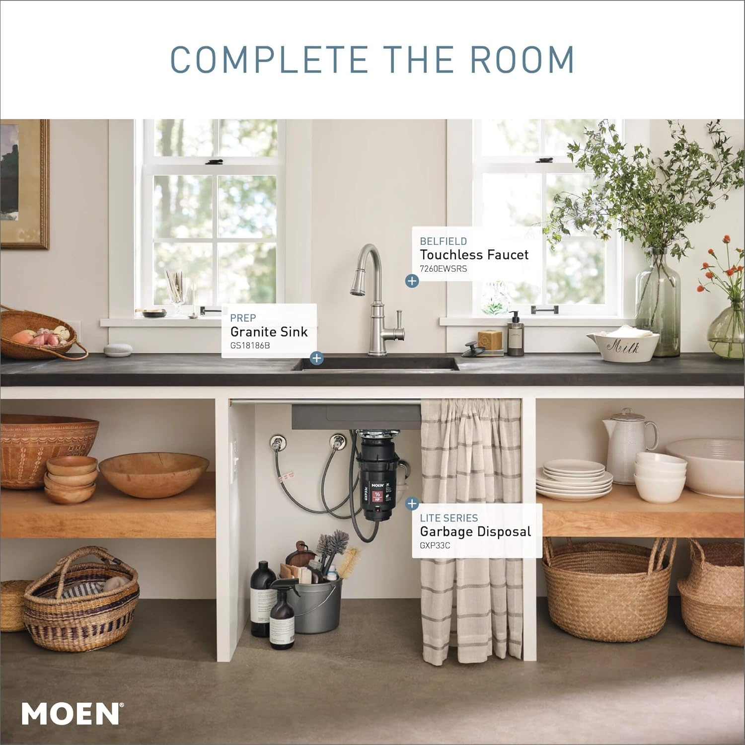 image:imageMoen Lite Series PRO Compact Continuous Feed Garbage Disposal for Kitchen Sink with Power Cord GXP33C13 HP
