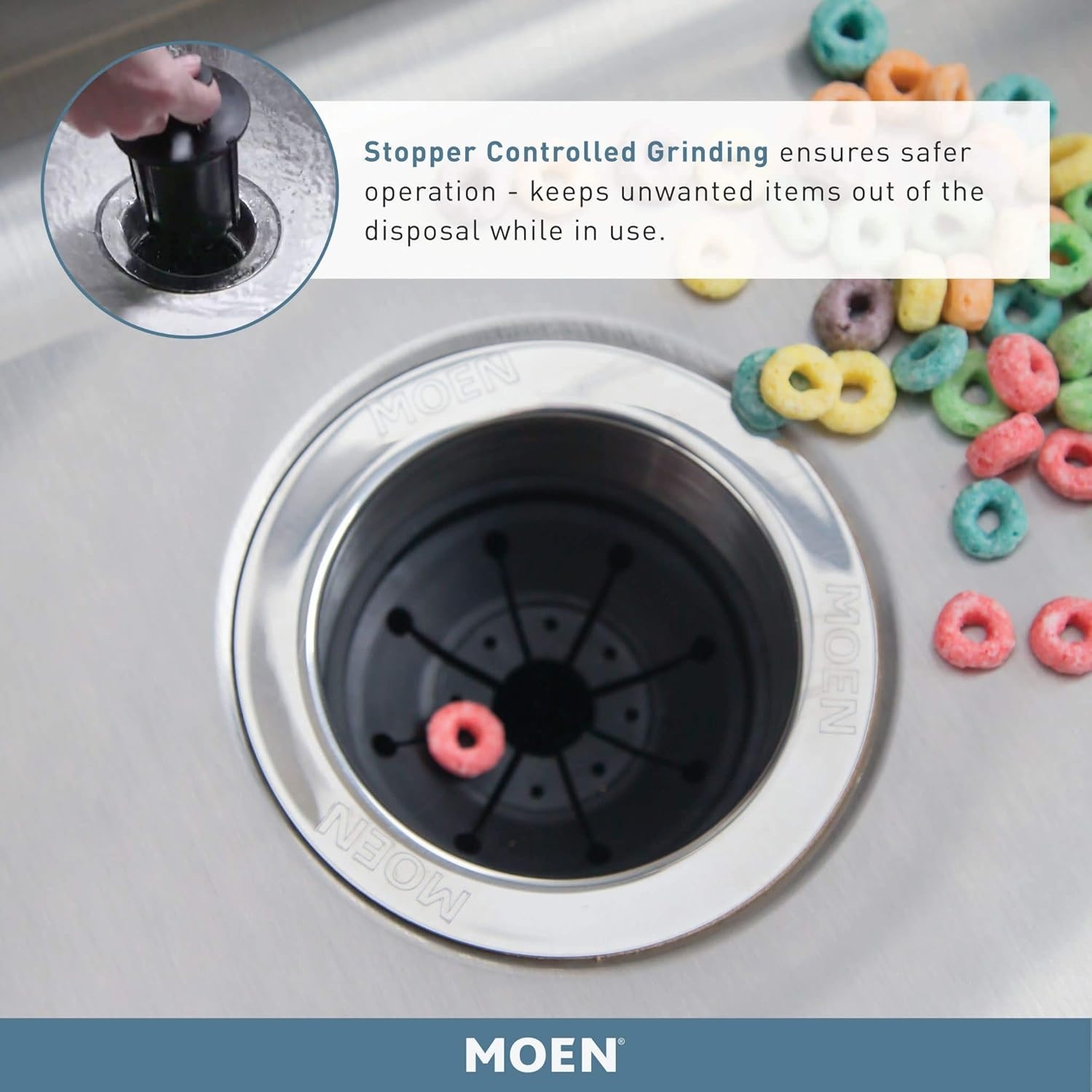 image:imageMoen Lite Series PRO Compact Continuous Feed Garbage Disposal for Kitchen Sink with Power Cord GXP33C34 HP