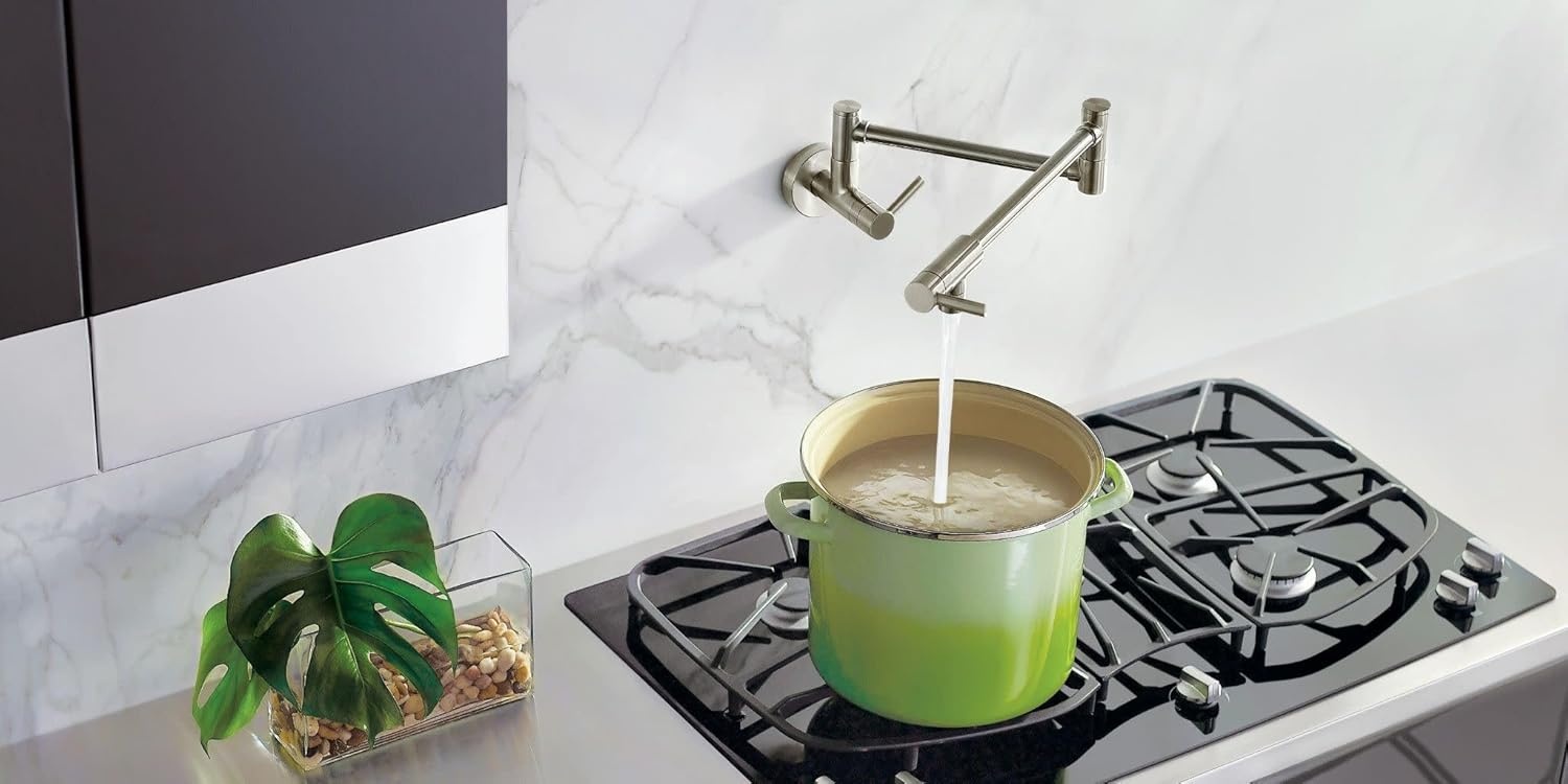 image:imageMoen Modern Spot Resist Stainless Wall Mount Swing Arm Folding Pot Filler Double Jointed Kitchen Faucet S665SRSSpot Resist Stainless