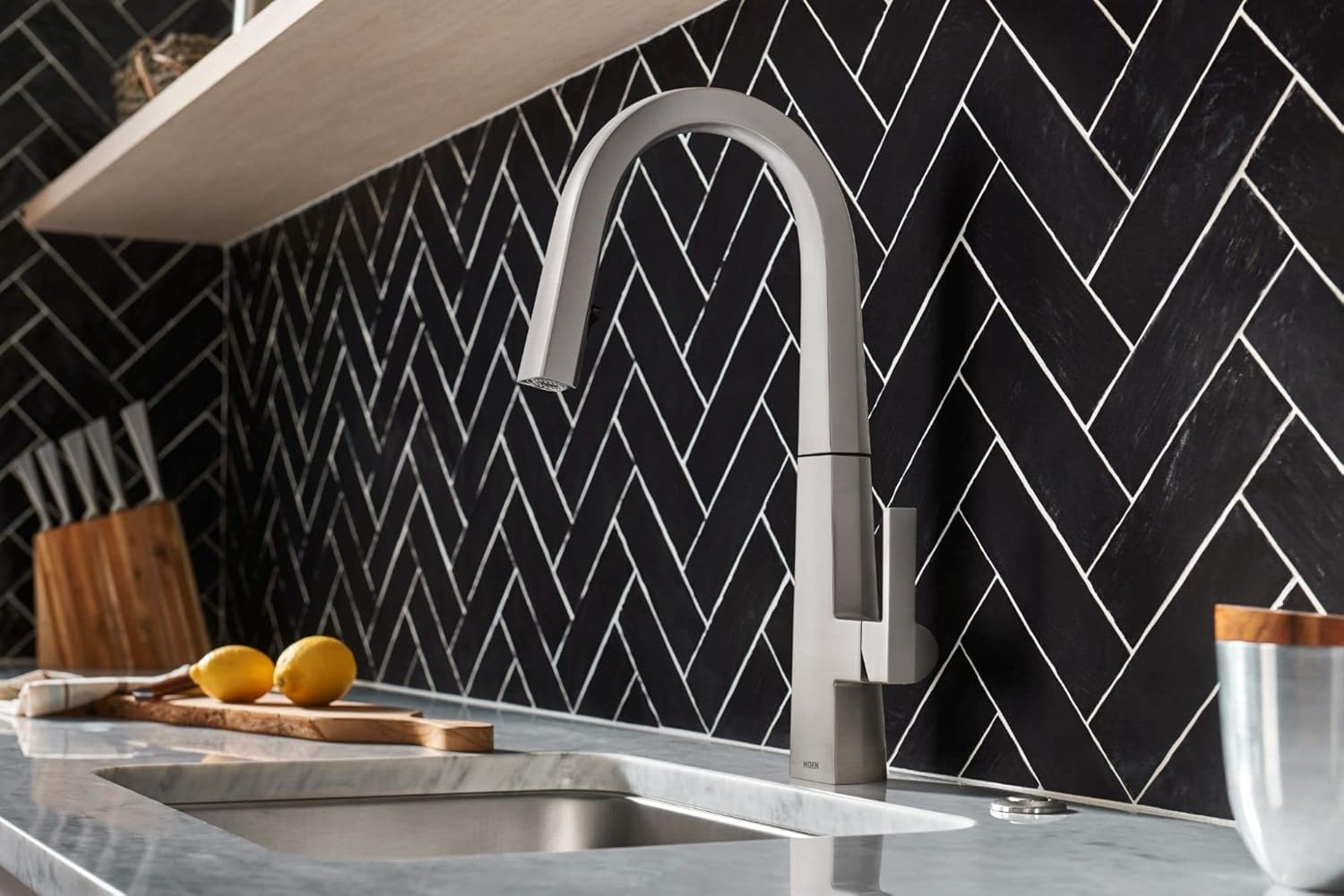 image:imageMoen Nio Chrome One Handle Pulldown Kitchen Faucet with Power Clean Accent Handle Included for Customizing S75005Spot Resist Stainless