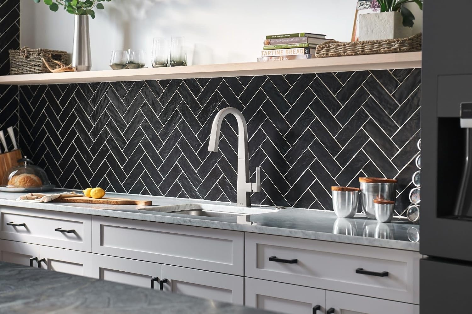 image:imageMoen Nio Matte Black OneHandle Pulldown Kitchen Faucet with Power Clean Accent Handle Included for Customizing S75005BLSpot Resist Stainless