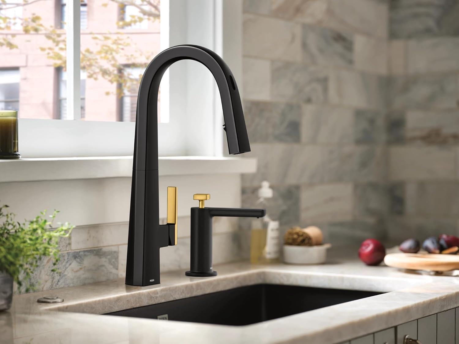 image:imageMoen Nio Matte Black Smart Faucet Touchless PullDown Sprayer Kitchen Faucet with Voice and Motion Control S75005EV2BL