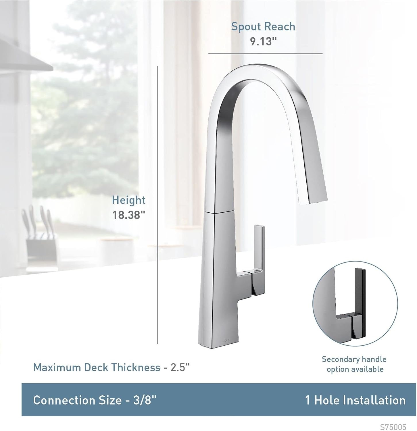 image:imageMoen Nio Spot Resist Stainless One Handle Pulldown Kitchen Faucet with Power Clean Accent Handle Included for Customizing S75005SRSChrome
