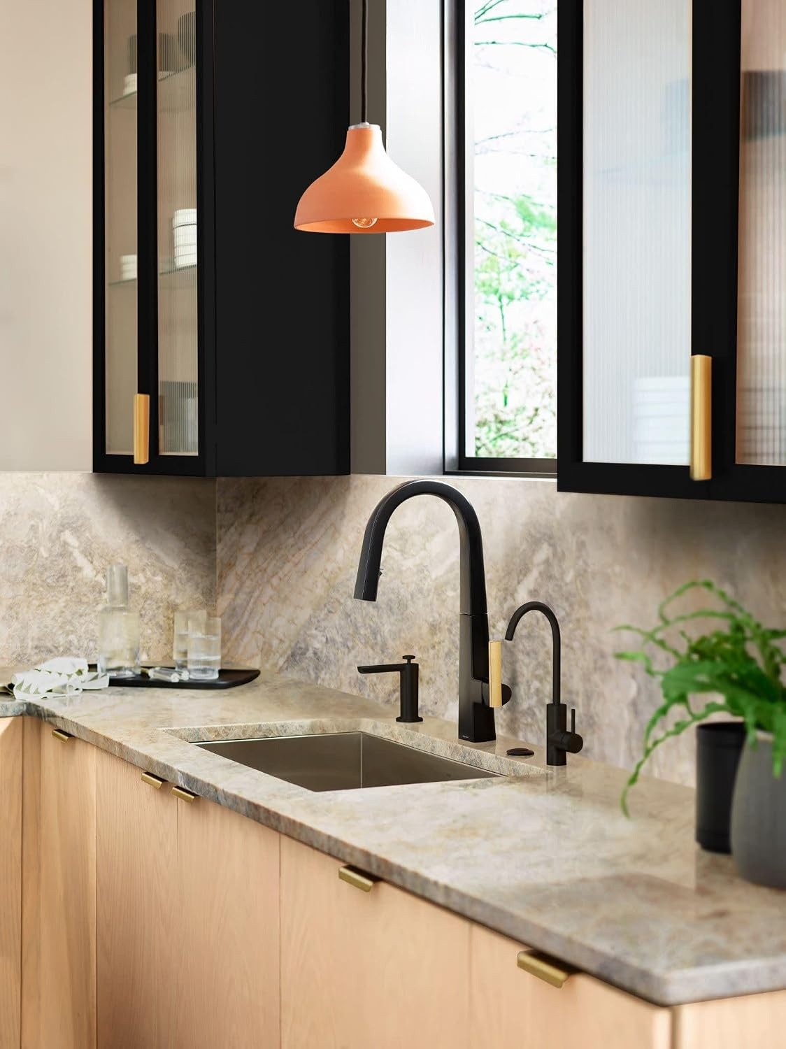 image:imageMoen Nio Spot Resist Stainless One Handle Pulldown Kitchen Faucet with Power Clean Accent Handle Included for Customizing S75005SRSMatte Black