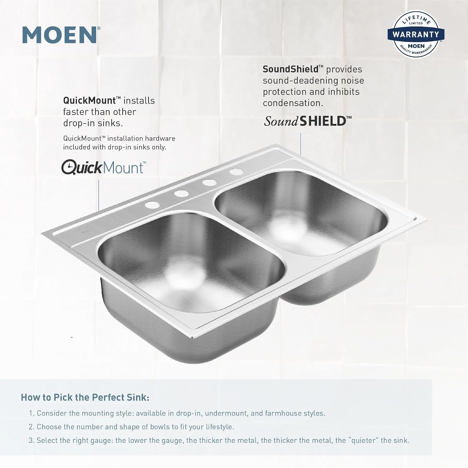 image:imageMoen Prep 16Gauge Stainless Steel Undermount 32 x 20 Single Bowl Kitchen Sink G16100