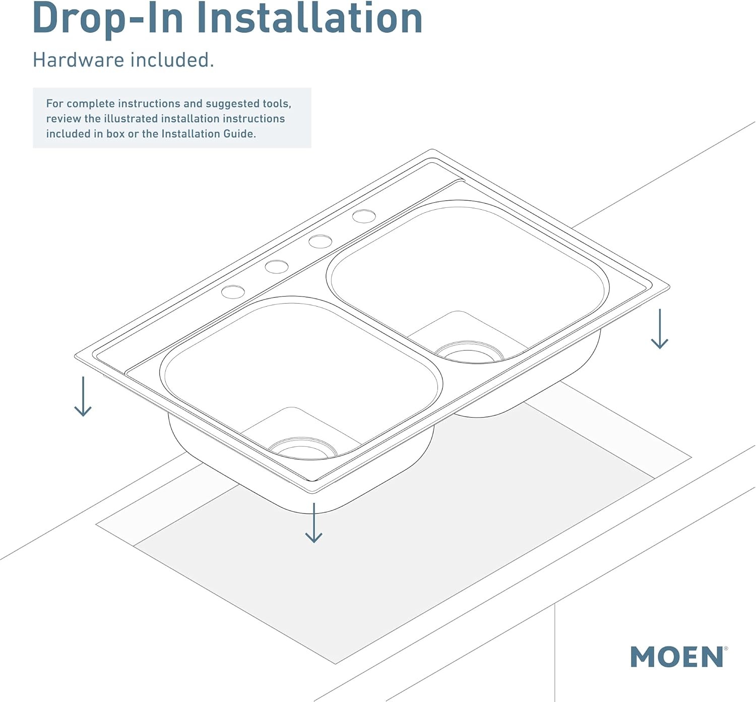 image:imageMoen Prep 18Gauge Stainless Steel DropIn 25 x 22 x 55 Single Bowl Kitchen Sink with Rear Drain GS181733B