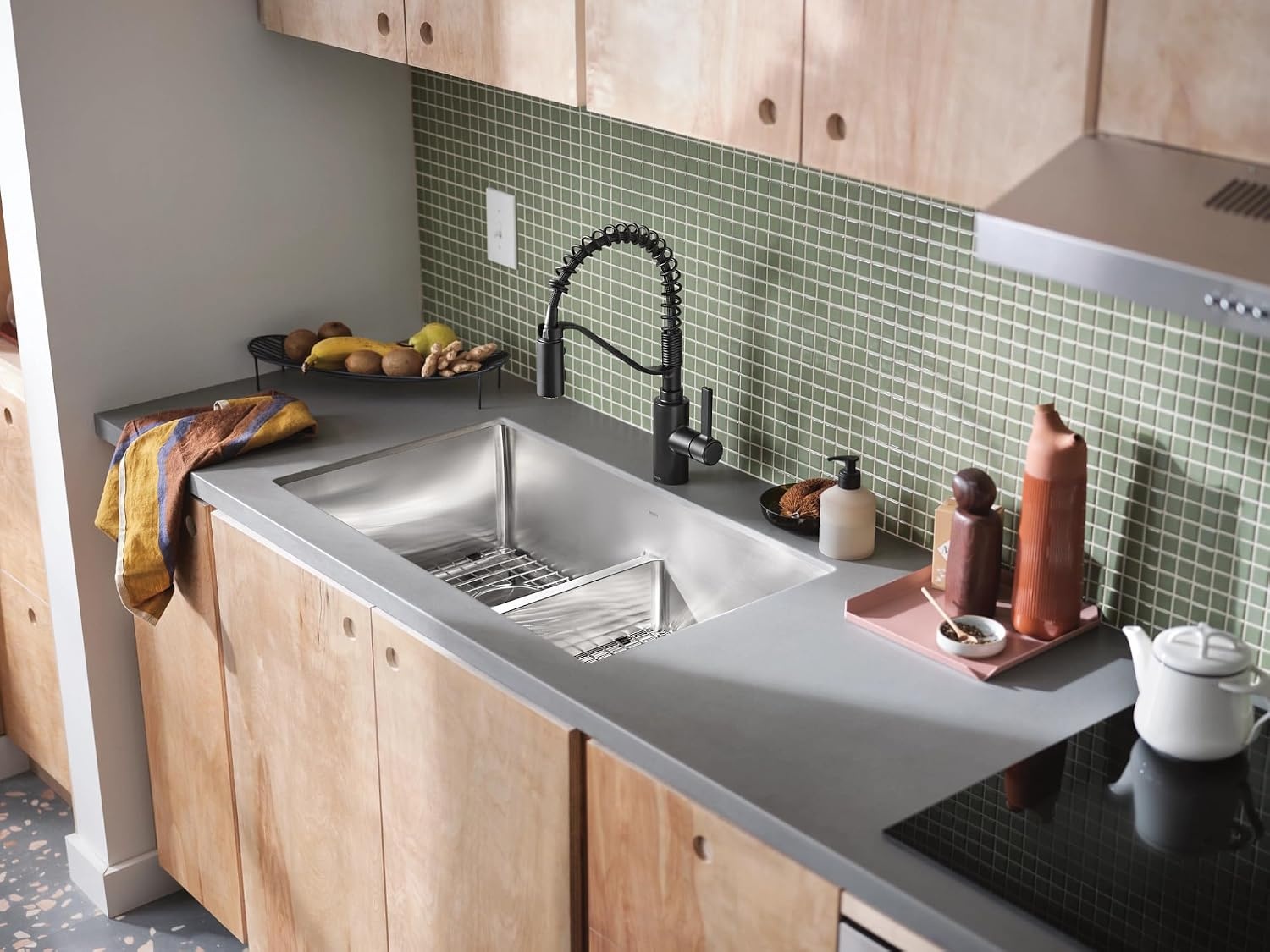 image:imageMoen Prep 18Gauge Stainless Steel Dual Mount Apron Front 33 x 22 x 9 Modern Single Bowl Kitchen Sink with Bottom Grid Included GS181092BLow Divide