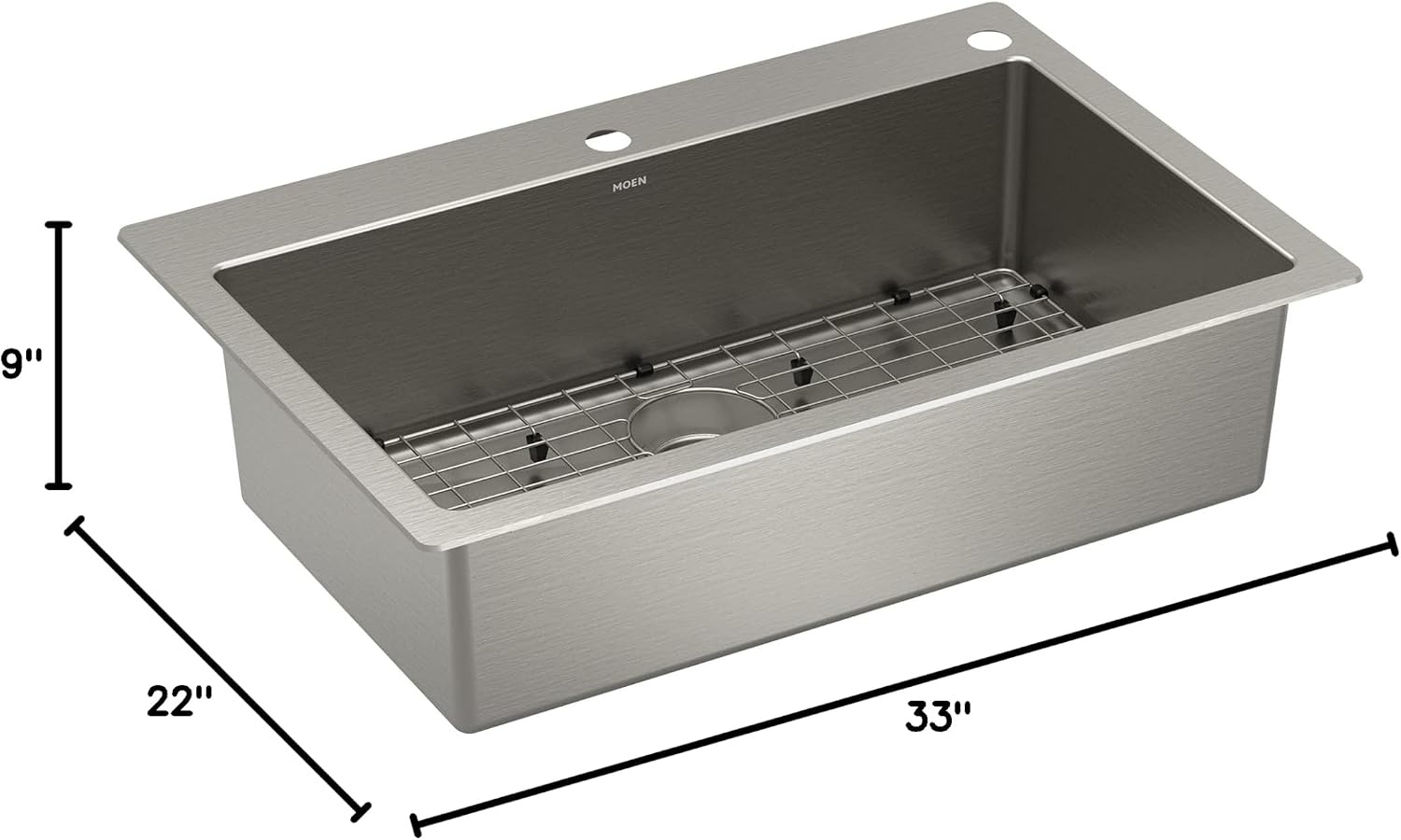 image:imageMoen Prep 18Gauge Stainless Steel Dual Mount Apron Front 33 x 22 x 9 Modern Single Bowl Kitchen Sink with Bottom Grid Included GS181092BSingle Bowl