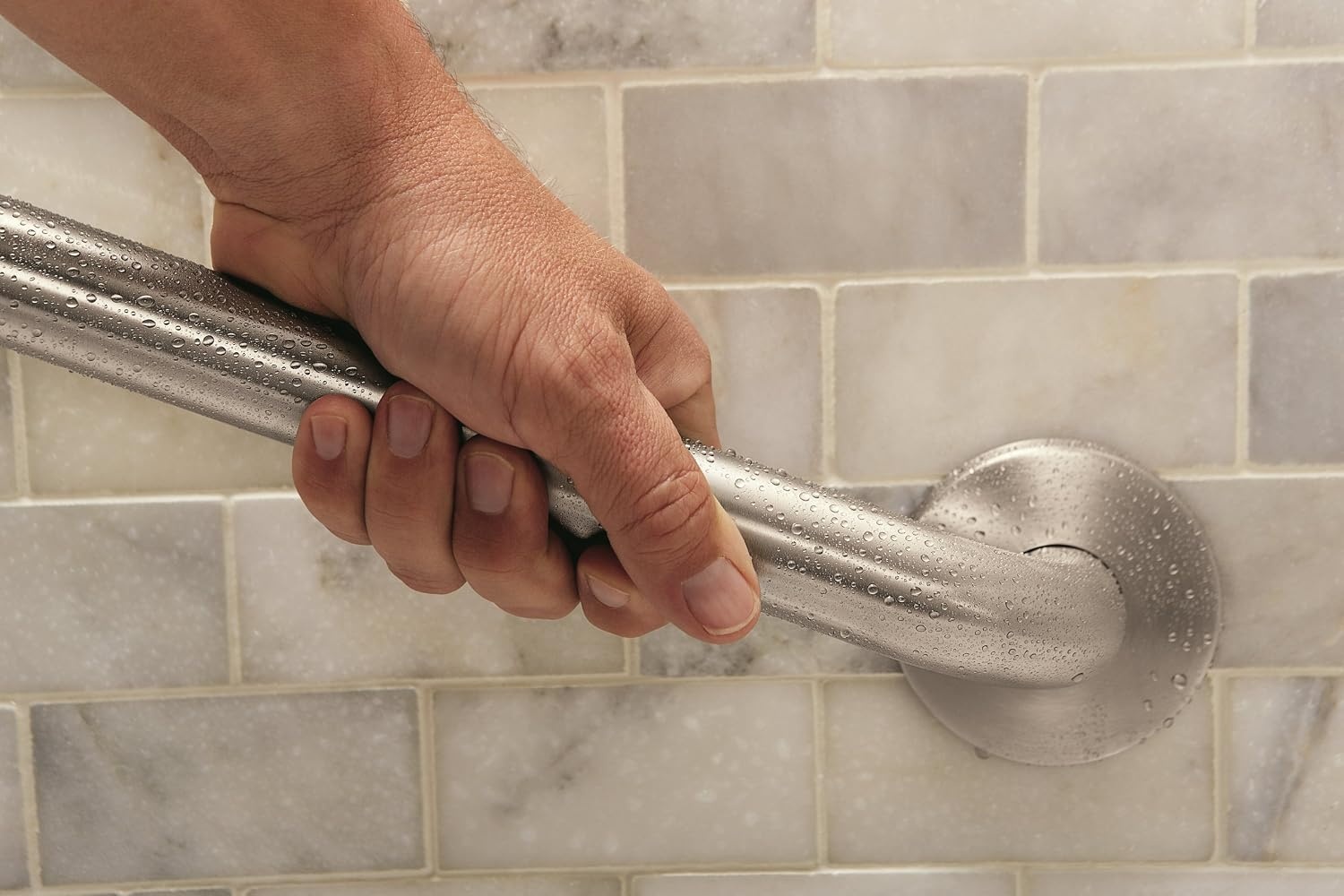 image:imageMoen R8712W Bathroom Safety 12Inch Stainless Steel Bathroom Grab Bar with Concealed Screws Glacier White Bathroom safety support 12inch grab bar Concealed screws Stainless steel construction Glacier white finishPolished Stainl