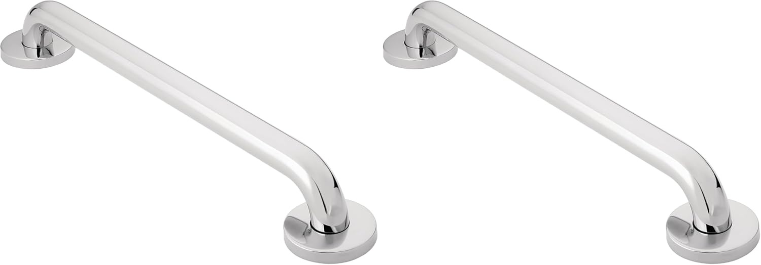 image:imageMoen R8712W Bathroom Safety 12Inch Stainless Steel Bathroom Grab Bar with Concealed Screws Glacier White Bathroom safety support 12inch grab bar Concealed screws Stainless steel construction Glacier white finishPolished Stainl