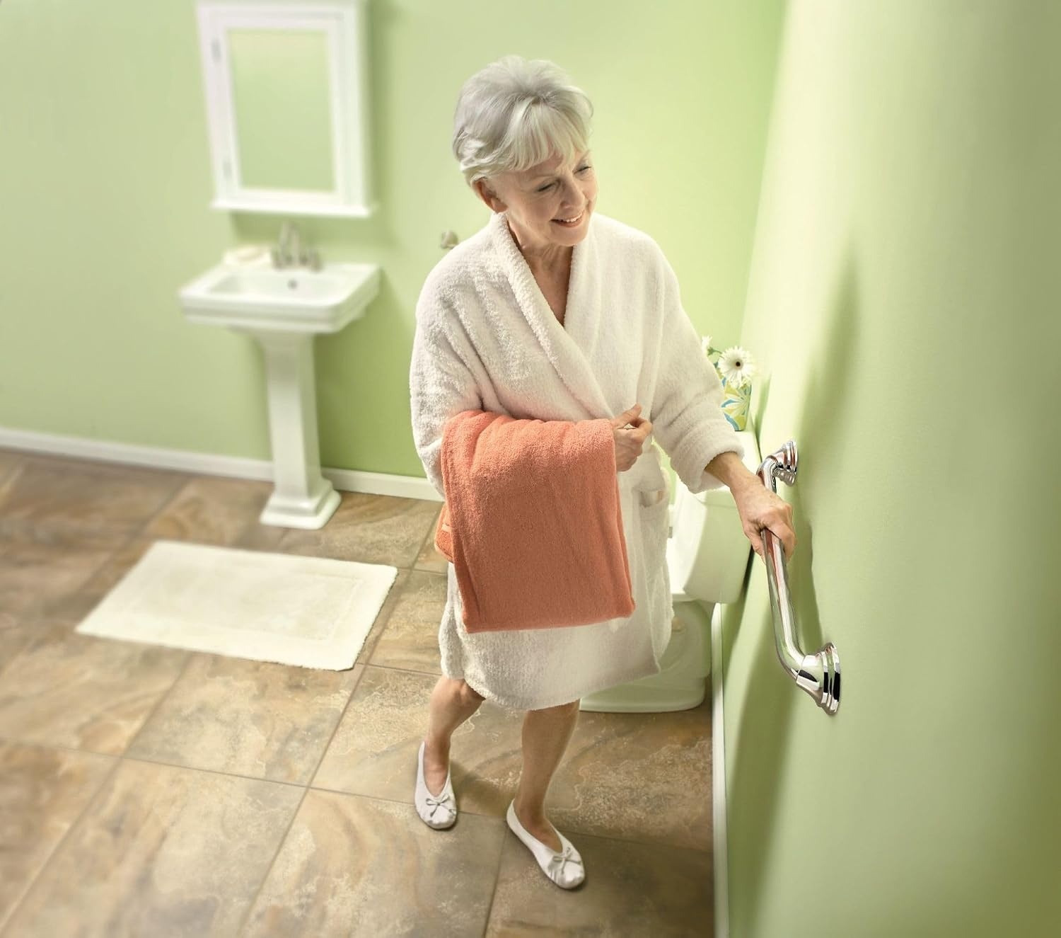 image:imageMoen R8748D3GCH Bathroom Safety 48Inch Grab Bar with Curl Grip Chrome