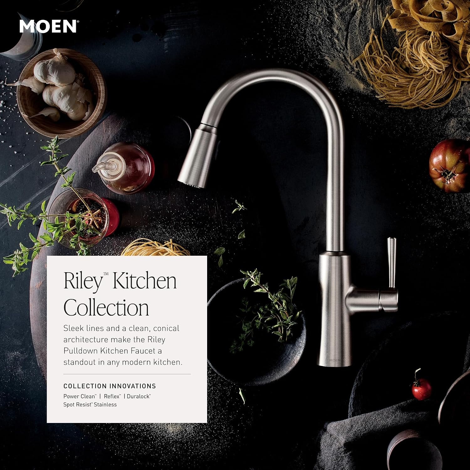 image:imageMoen Riley Chrome OneHandle Pulldown Kitchen Faucet Featuring Power Clean and Reflex Docking System for the Spray Head Modern Kitchen Sink Faucet 7402CMatte Black