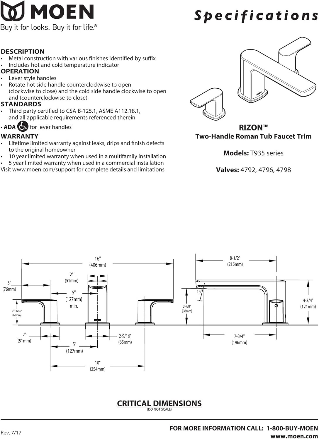 image:imageMoen Rizon Brushed Nickel TwoHandle Deck Mount Modern Roman Tub Faucet Trim Valve Required T935BNMatte Black