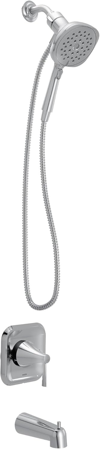image:imageMoen Ronan Spot Resist Brushed Nickel SingleHandle Modern Tub and Shower Faucet with Round Handheld Rain Shower Spray Head Featuring Magnetix Valve Included 82021SRNChrome