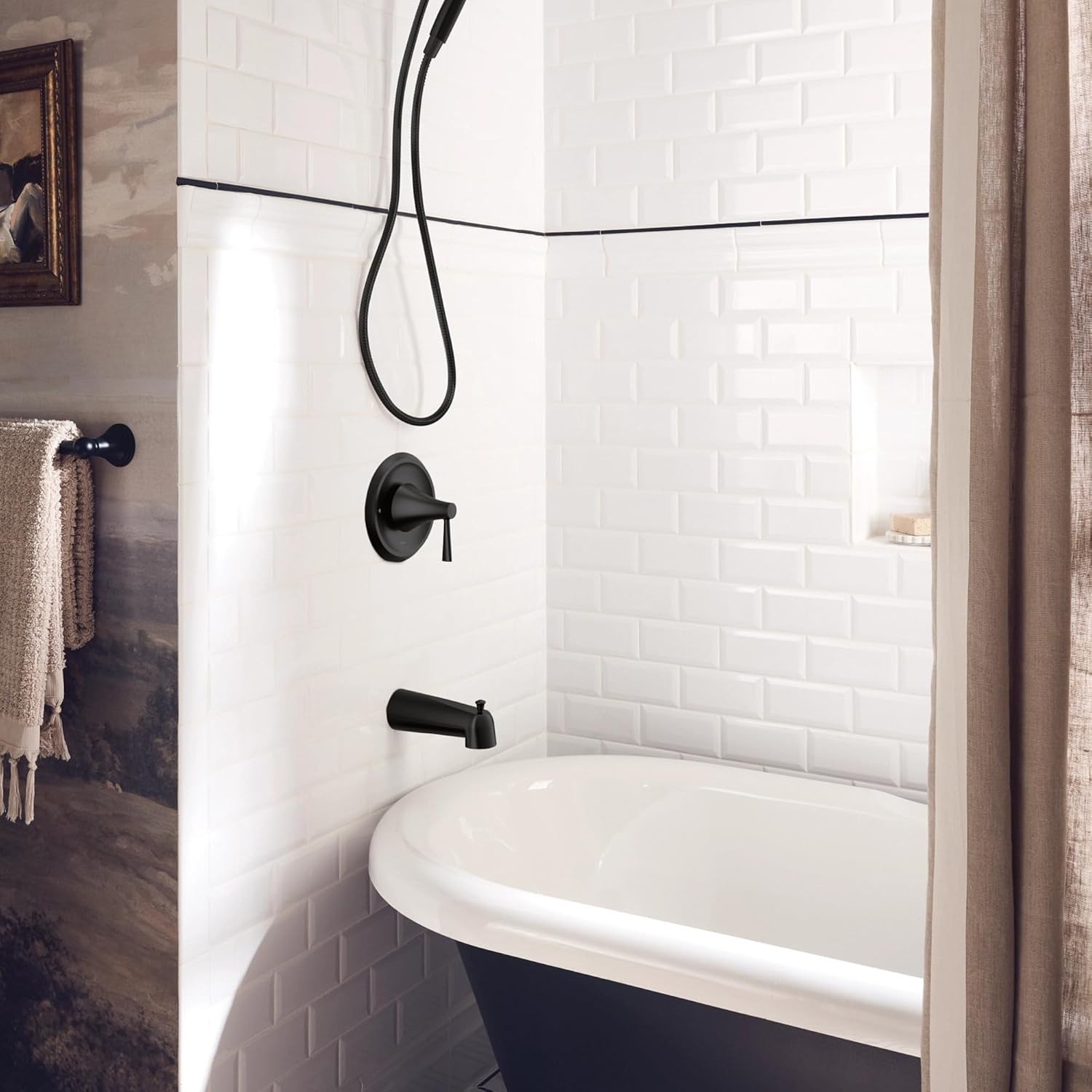 image:imageMoen Ronan Spot Resist Brushed Nickel SingleHandle Modern Tub and Shower Faucet with Round Handheld Rain Shower Spray Head Featuring Magnetix Valve Included 82021SRNMatte Black