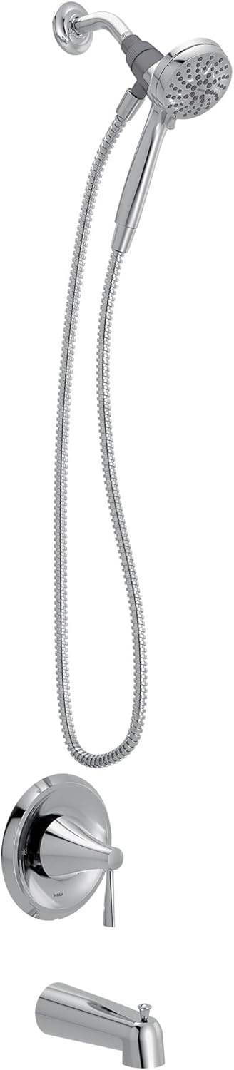 image:imageMoen Ronan Spot Resist Brushed Nickel SingleHandle Modern Tub and Shower Faucet with Round Handheld Rain Shower Spray Head Featuring Magnetix Valve Included 82021SRNChrome
