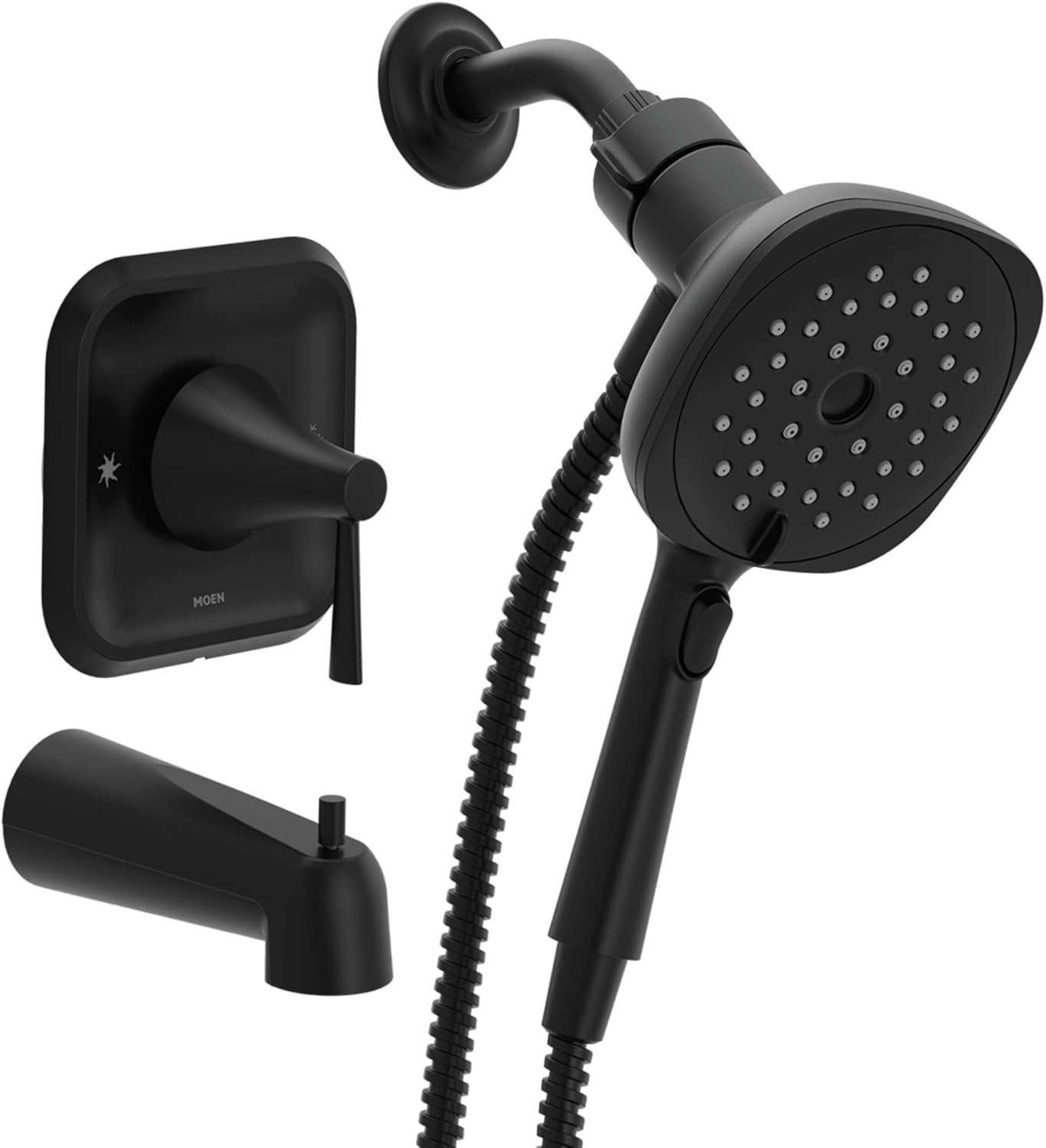 image:imageMoen Ronan Spot Resist Brushed Nickel SingleHandle Modern Tub and Shower Faucet with Round Handheld Rain Shower Spray Head Featuring Magnetix Valve Included 82021SRNMatte Black