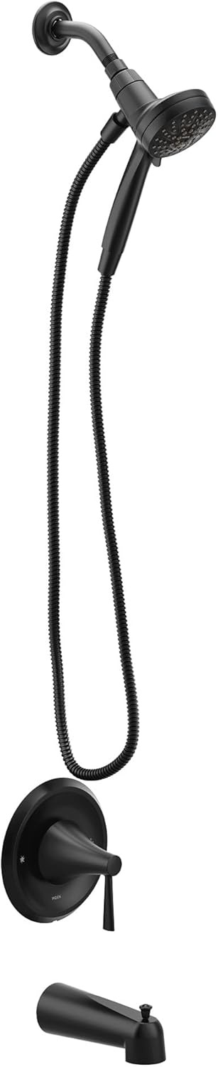 image:imageMoen Ronan Spot Resist Brushed Nickel SingleHandle Modern Tub and Shower Faucet with Round Handheld Rain Shower Spray Head Featuring Magnetix Valve Included 82021SRNMatte Black