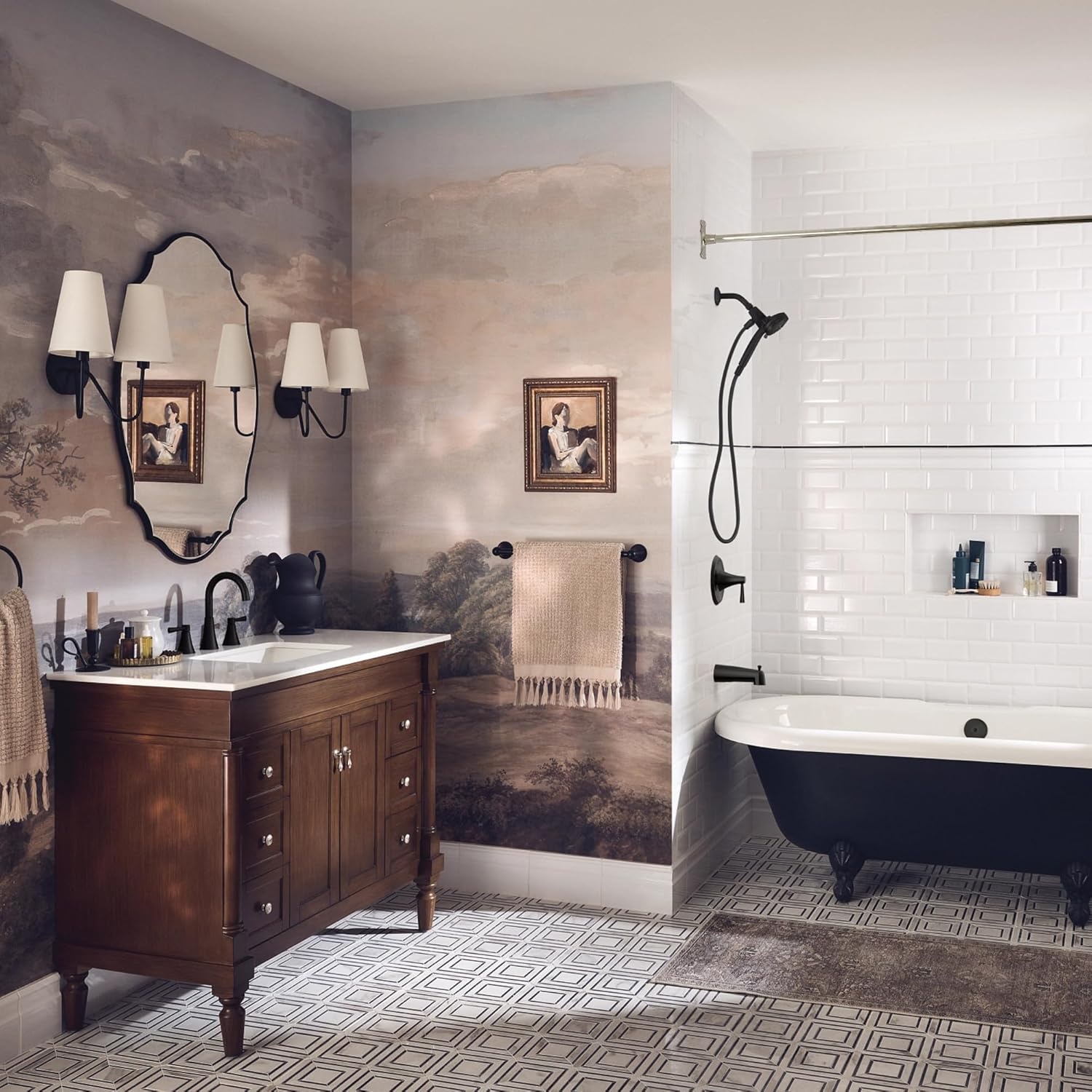 image:imageMoen Ronan Spot Resist Brushed Nickel SingleHandle Modern Tub and Shower Faucet with Round Handheld Rain Shower Spray Head Featuring Magnetix Valve Included 82021SRNMatte Black