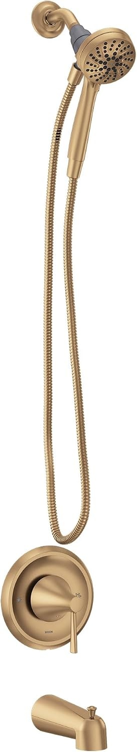 image:imageMoen Ronan Spot Resist Brushed Nickel SingleHandle Modern Tub and Shower Faucet with Round Handheld Rain Shower Spray Head Featuring Magnetix Valve Included 82021SRNBronzed Gold