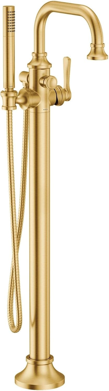 image:imageMoen S44507BG Colinet OneHandle Traditional Freestanding Floor Mount Tub Filler with Handshower Brushed GoldBrushed Gold