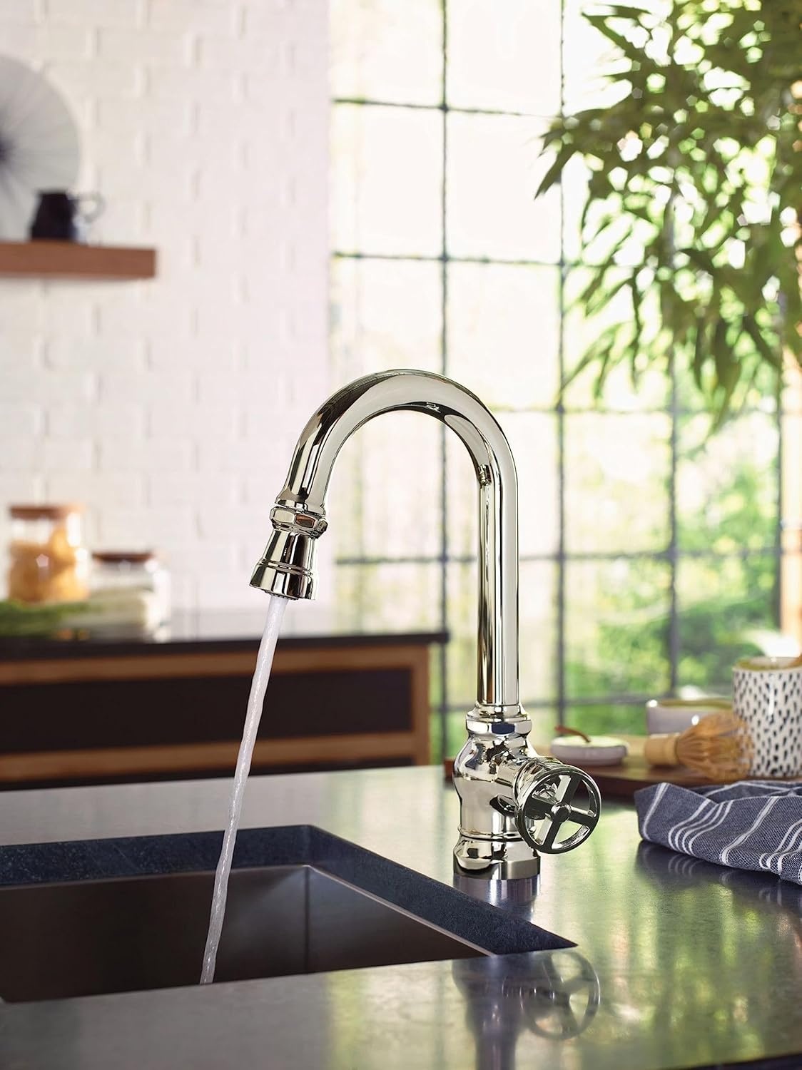 image:imageMoen S52003BL Paterson OneHandle Pulldown Bar Faucet with Power Clean Includes Interchangeable Handle Matte BlackChrome
