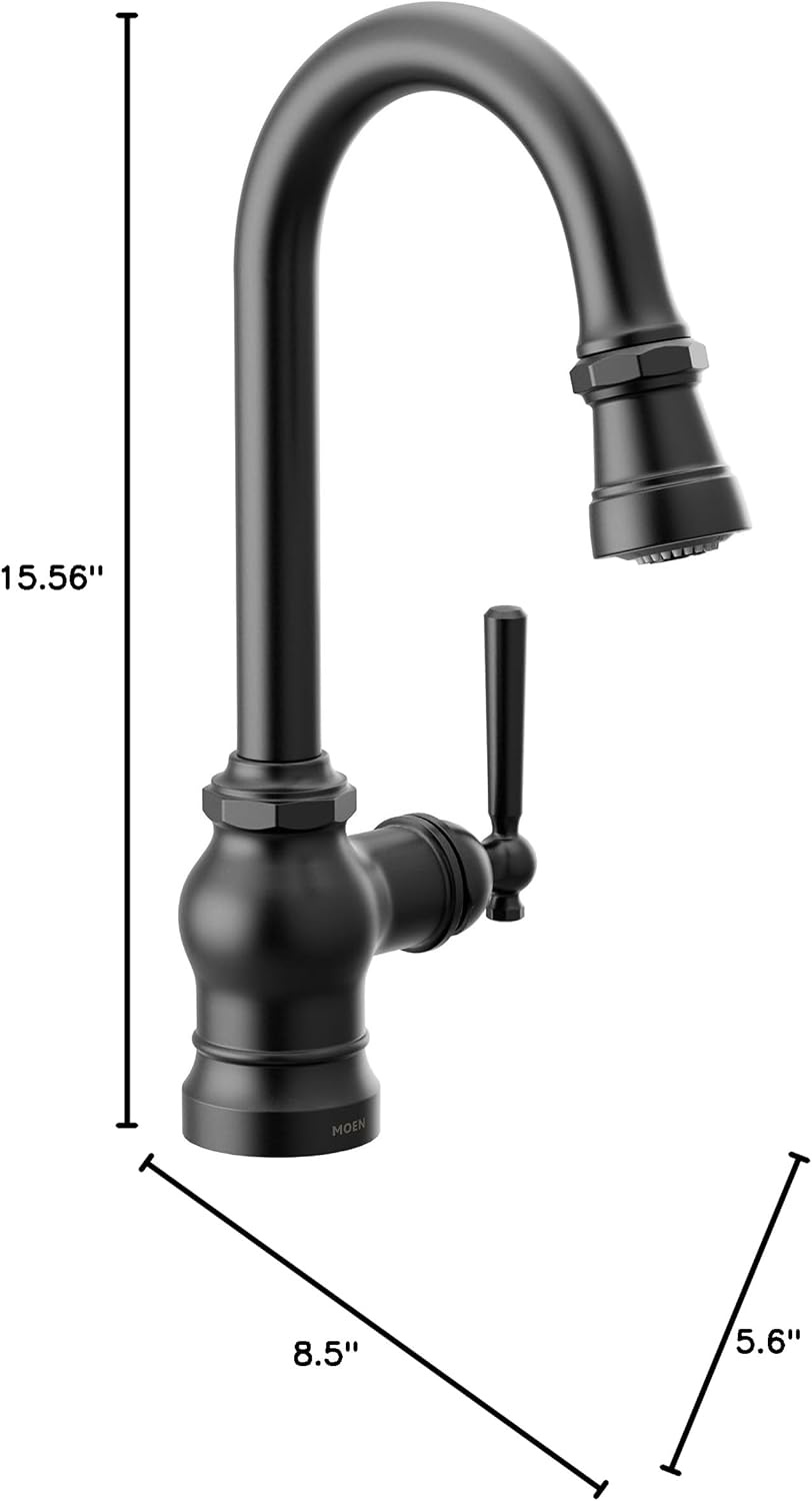 image:imageMoen S52003BL Paterson OneHandle Pulldown Bar Faucet with Power Clean Includes Interchangeable Handle Matte BlackMatte Black