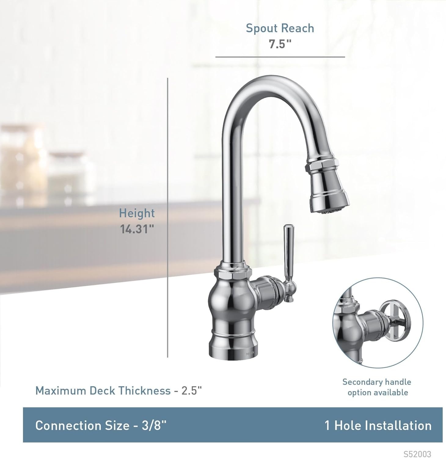 image:imageMoen S52003BL Paterson OneHandle Pulldown Bar Faucet with Power Clean Includes Interchangeable Handle Matte BlackSpot Resist Stainless