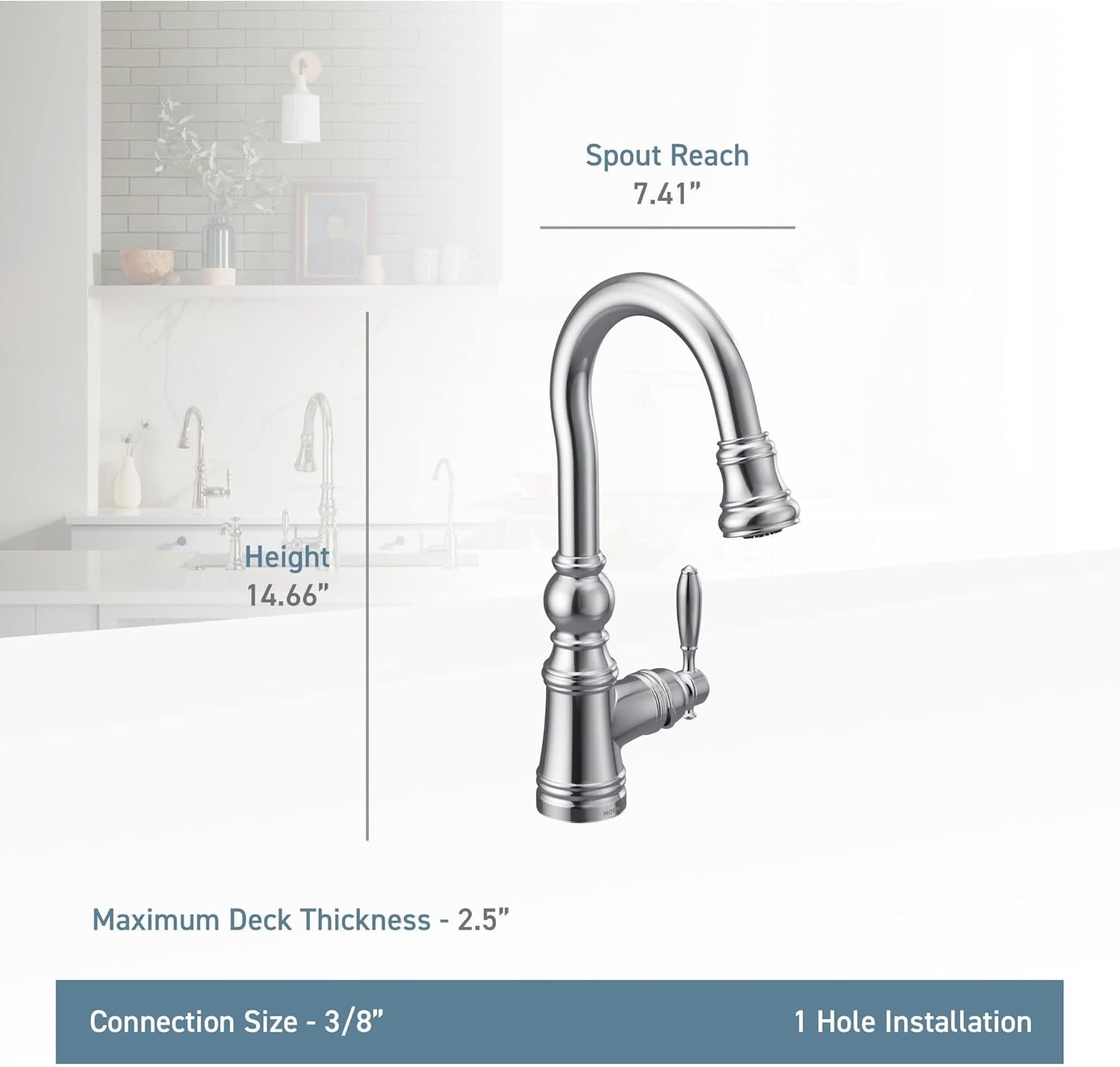 image:imageMoen S53004SRS Weymouth Shepherds Hook Pulldown Kitchen Bar Faucet Featuring Metal Wand with Power Clean Spot Resist StainlessMatte Black