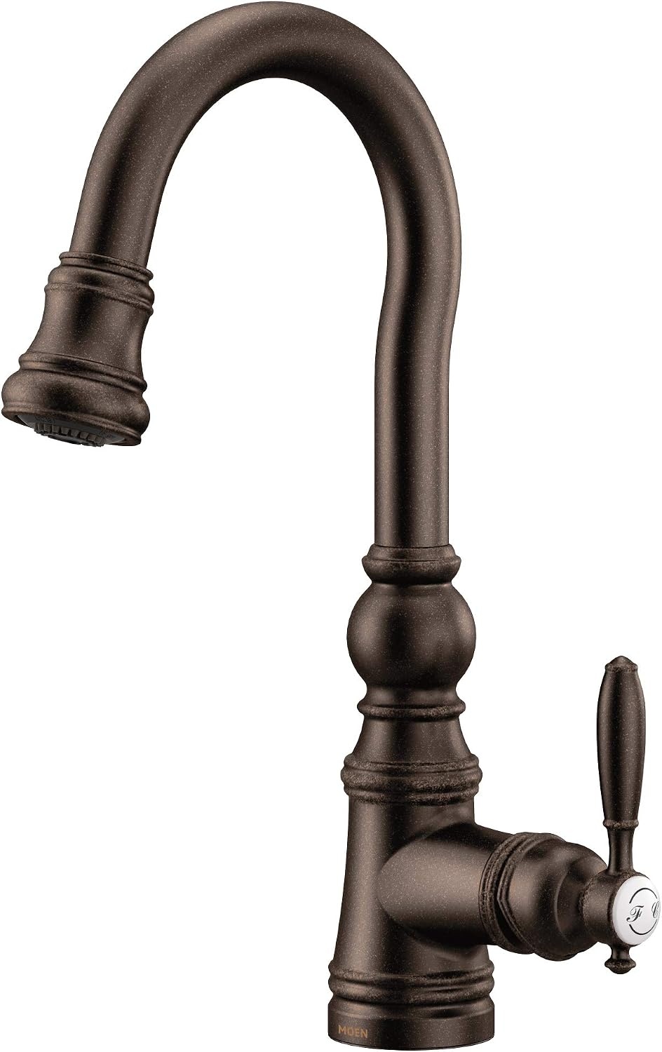image:imageMoen S53004SRS Weymouth Shepherds Hook Pulldown Kitchen Bar Faucet Featuring Metal Wand with Power Clean Spot Resist StainlessOil Rubbed Bronze